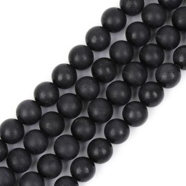 GEM-Inside 8mm Natural Stone Black Tourmaline Frost Matt Unpolished Round Beads for Jewellery Making Strand 15"
