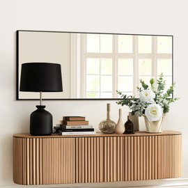 Grungis 64"x24" Full Length Mirror with Stand, Black Mirror Full Length Aluminum Alloy Thin Frame Full Body Mirror, Free Standing, Hang or Lean Against Wall