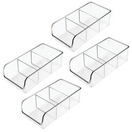 mDesign Plastic Food Storage Bin Organizer with 3 Compartments for Kitchen Cabinet, Pantry, Shelf, Drawer, Fridge, Freezer Organization - Holds Snack Bars - Ligne Collection - 4 Pack - Clear
