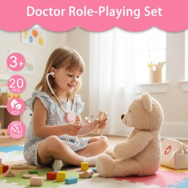 UMU Doctor Set Dentist Pretend Play Toy Set of 20 Pieces Pretend Play Set Wooden Halloween Costume Play Children Educational Toy for Girls and Boys 3 Year Old Birthday Present Includes Tools