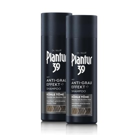 Plantur 39 Anti-grey effect shampoo, 2 x 200 ml, for cool tones and brown to dark hair, gradually conceals grey hair without dyeing, caffeine shampoo for women for strong hair