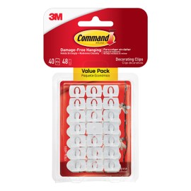 Command Decorating Clips, 40 Clips and 48 Strips, Damage-Free Hanging Light Clips with Adhesive Strips, No Tools Small Wall Clips for Hanging Lights and Cables