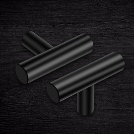 XINMEIWEN 10 Pack 2-Inch Single Hole T Bar Cupboard Pulls Kitchen Cabinet Door Handles Knobs Stainless Steel Cupboard Drawer Dresser Pulls (Black)
