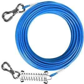 Tresbro 25 ft Dog Tie Out Cable, Heavy Duty Chains for Outside with Spring Swivel Lockable Hook, Pet Runner Cable Leads for Yard, Blue Line Tether for Medium Large Dogs Up to 500 LBS
