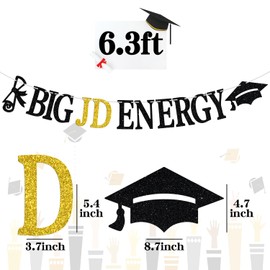 Big JD Energy Banner, Born to Argue/Passed the Bar, Law School Survivor Graduation Party Decorations Supplies, Black and Gold Glitter