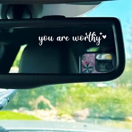 Set 3Pcs You Are Worthy Rearview Mirror Decal Christian Inspiration, Bible, Catholic Sticker Positive Water Bottle Laptop Sticker Vinyl Waterproof 4x0.7 Inches Car Decals for Girl Mom Dad