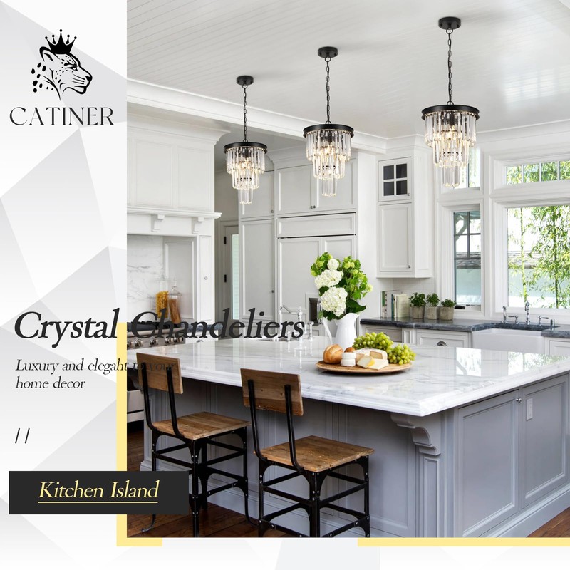 Black Crystal Pendant Light for Kitchen Island,Mini Crystal Chandeliers Modern