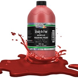 Pouring Masters True Red Metallic Pearl Ready to Pour Acrylic Pouring Paint - Premium 32-Ounce Pre-Mixed Fluid Acrylic Paint - Fluid Art Supplies for Canvas, Wood, Paper, Tile & Rocks