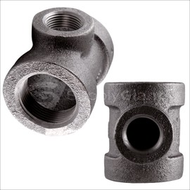 Supply Giant CU363H 1-1/4" x 1-1/4" x 1" Cast Iron Threaded Reducing Tee for Industrial Piping or DIY Projects with Black Finish