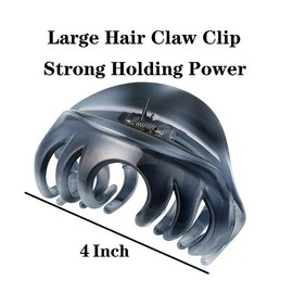 Liasun 4" Large Hair Claw Clip-Acrylic Strong Holding Power Hair Clips Hairgrip for Women and Girls Hair Barrettes for For Thick Hair(D-Gray)