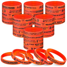 PullCrease 100 Pcs Fire Safety Awareness Wristbands 5 Styles with Safety Messages Firefighter Silicone Bracelets Fire Prevention Awareness Items Gifts for Campaigns, Gifts & Community Outreach
