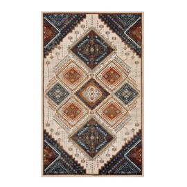 Superior Poway Collection Indoor Large Area Rug, Geometric Diamonds, Home Decor Perfect for Dining Room, Living, Bedroom, Entryway, Kitchen, Dorm, Office, Jute Backing, 5' x 8', White-Blue