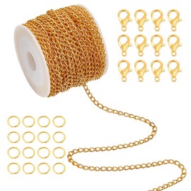 UNICRAFTALE 10m Chains for Jewelry Making Golden Chains Cable Link Chains with Jump Rings and Lobster Claps Braceelet Necklace Making Chains Kit for Women Men DIY Jewelry Supplies
