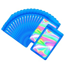 EONJOE 100-pack mylar bags with clear window holographic resealable sealable packaging zip bag for small bussiness jewelry candy sample food packing supplies （3×3 inch，Dark blue）