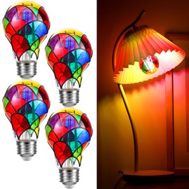 VIHOSE VIHOSE 4 Pcs Stained Glass Light Bulb E26 LED Multicolor Bulbs Vintage Rainbow Light 6w for Home Lighting Balcony Festive Atmosphere (A19/A60)