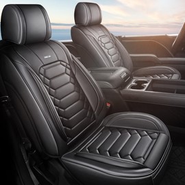 FREESOO for Silverado 2014-2018 2 Front Seat Covers, Fit for Chevy Silverado GMC Sierra 1500 2500 3500 Crew Cab Waterproof Truck Seat Covers Black