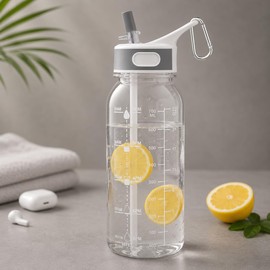 Louis Donné 28oz/800ml Motivational Water Bottle with Straw BPA Free Leak Proof Sports Bottle with Time Marker & Handle, Fits Cup Holders for Adults School Gym Outdoors