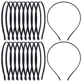 Lawie 20 Pack Black Satin Cloth Fabric Covered Thin Metal Headbands DIY Crafting Plain Base Head Band Skinny Hard Hairbands (Black A, Width: 0.5 cm / 0.2")