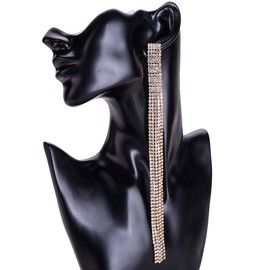 Xerling Extra Long Clear Rhinestones Tassel Earrings Silver and Gold Crystal Fringe Chain Chandelier Dangle Drop Earrings (Gold)