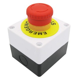 TWTADE / 22mm 2 NC Red Sign Mushroom Emergency Stop Push Button Switch Station 10A 600V Stop Switch Box (Warranty 3 Years) YW1B-V4E02R-BOX