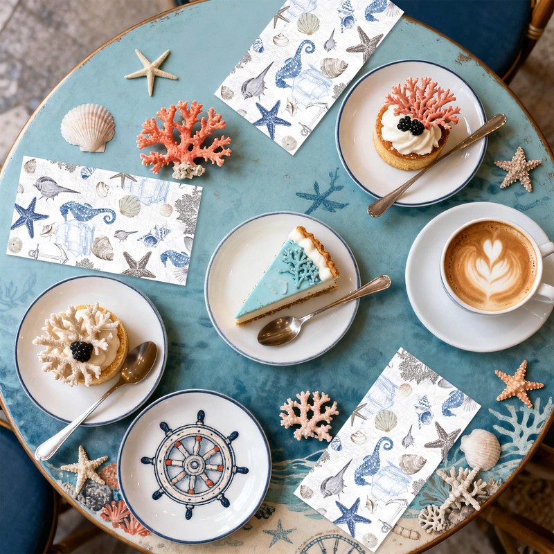 100 Pcs Coastal Nautical Paper Napkins 3 Ply Sea Starfish