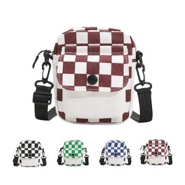 Creative Storm Small Checkered Crossbody Messenger Purse for Women/Man,Cute Shoulder Bag whit Detachable Strap (Brown)