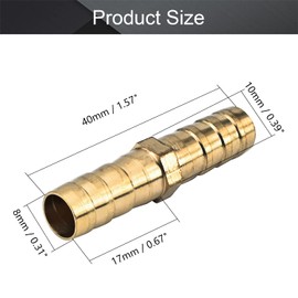 MroMax Brass Hose Barb Fitting,5/16 inch 8mm Brass Hex Barbed Splicer Mender Joint Adapter Union Fitting, 0.31" Barbed Fitting Adaptor Connector Hose Pipe Fitting for Water/Fuel/Air/Oil 10Pcs