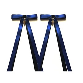 (Onoderaya/Penguin Land) [Hair Clip | Left & Right Set] Two-color Semi-Long Ribbon, Lolita, Yume Cute, Gothic Lolita, Hair Clip, Hairpin, Hair Accessory, Wedding, Cosplay (Black x Blue)