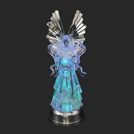 Wondise 14” Color Changing Angel Lighted Water Lamp with 6 Hour Timer, Battery Operated LED Lights Swirling Water Glitter Christmas Home Decor(Angel Praying with Large Wings)