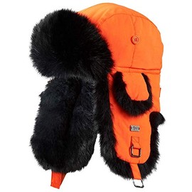 Blaze Orange B-52 Aviator Hat with Black Rabbit Fur (Small/Medium, Orange)