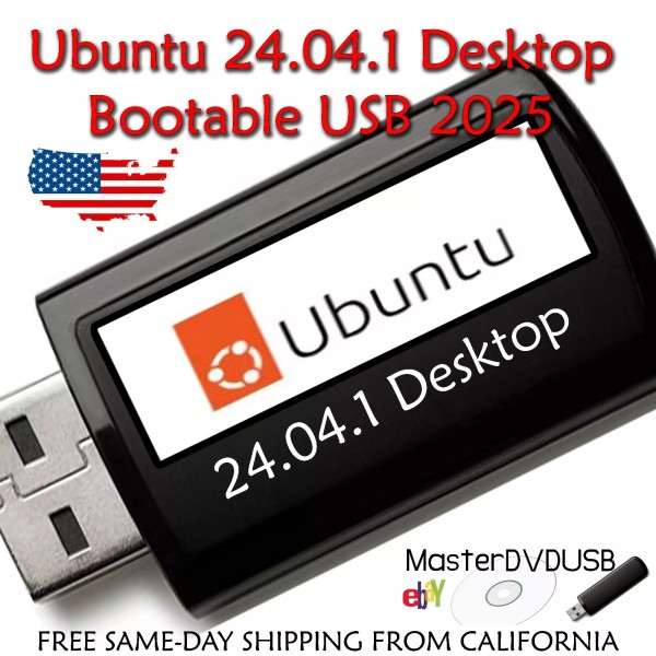 Ubuntu Linux 24.04.1 LTS 2025 - Bootable USB Flash Drive