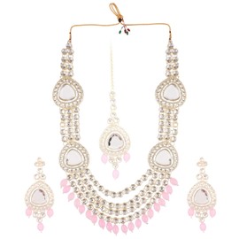 Efulgenz Indian Bridal Jewelry Sets for Women Faux Pearl Bridal Jewelry Set for Wedding Kundan Necklace Multilayered Necklace With Dangle Earrings & Maang Tikka for Wedding Party Bridesmaid