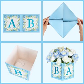 TONIFUL Blue Flower Baby Letter Boxes - 6Pcs for Baby Shower Decorations, Baby Shower Table Decorations,Baby Blocks for Baby Shower, Elegant Flowerless Box with Printed Letters (BABY) for Boys