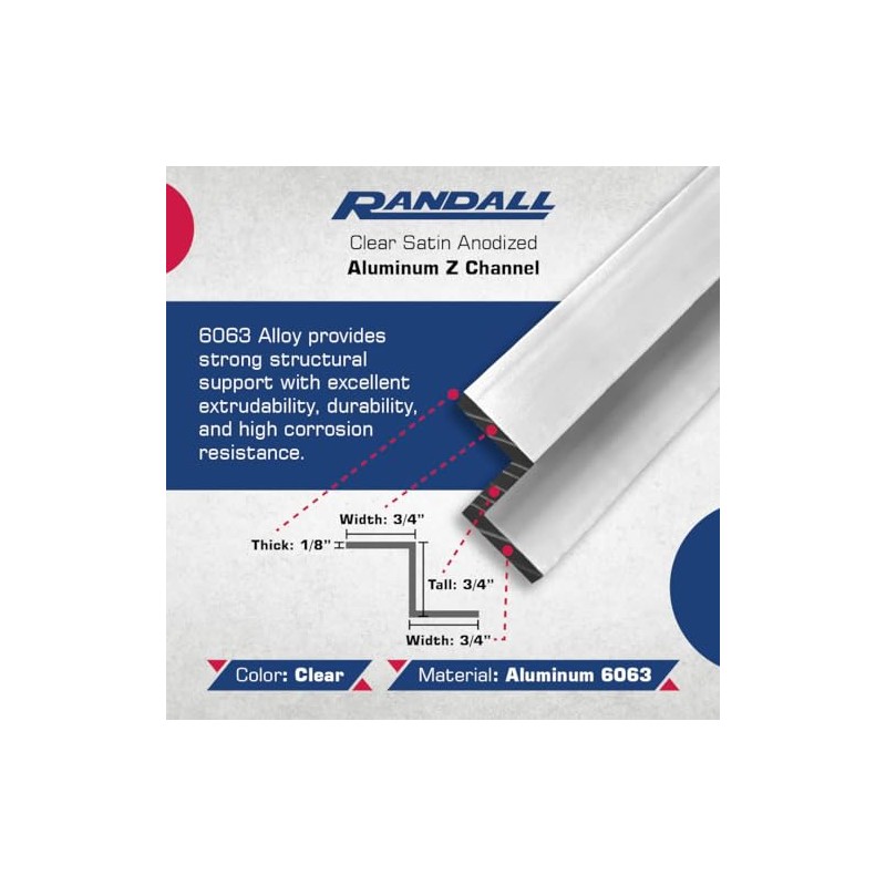 Randall Manufacturing 3/4"Wide x 1/8" Wall Clear Satin Anodized Aluminum