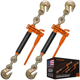 VULCAN Folding Handle Load Binder (Two Pack) with 2 Grab Hooks - Ratchet Style - 12000 Pound Safe Working Load (Works with 3/8 Inch Grade 70, 80 and 100 or 1/2” Grade 43 Chain)