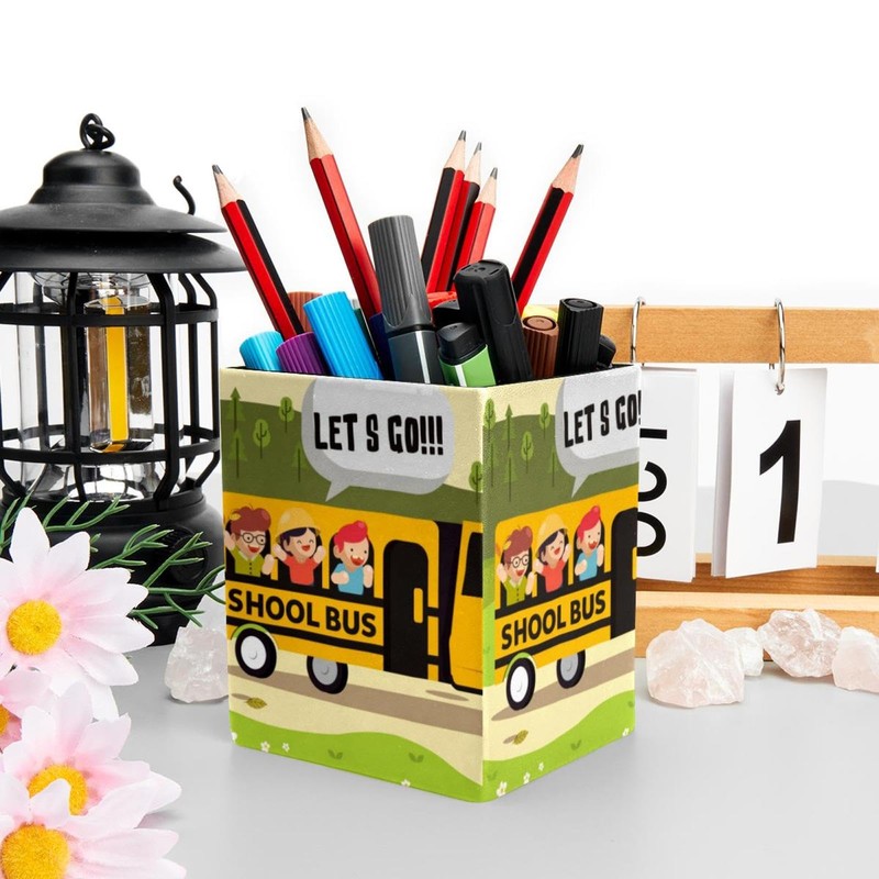 Pencil Holders for Desk, School Bus Prints Pen Holders Pen