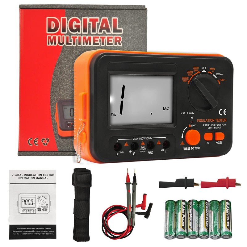 Digital Megohmmeter, Kethvoz 1000V Insulation Tester, Insulation Resistance 0.1MΩ-2GΩ with