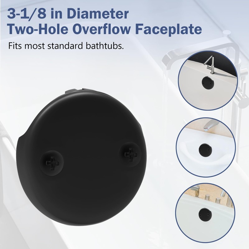 Bathtub Overflow Drain Cover 3-1/8" - Two Hole Tub Overflow