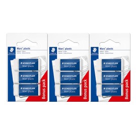 Staedtler Mars 526 53 ABK3D Eraser, Plastic, Mini, Phthalate- and Latex-Free (3 Packs of Erasers)