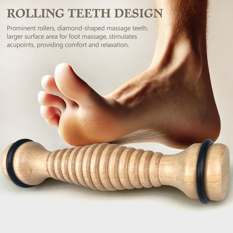 Jaasuee Wooden Foot Roller, Multi-Use Massager for Plantar Fasciitis Relief,
