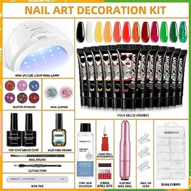 MOROVAN Kit de uñas de poligel – 12 colores de poligel de poligel para uñas con lámpara LED, solución deslizante de 0.5 fl oz, 0.5 onzas, kit profesio
