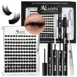 Lash Clusters Kit, DIY 3D Cluster Eyelash Extensions 10‑18mm,144pcs Fluffy D Curl Soft Natural Lashes with Lash Bond and Seal,Tweezers, Remover–Natural Fake Cat Eye Wispy Individual Clusters（171-3-L）