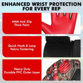MEUDOX Soccer Goalkeeper Gloves, Double Wrist Protection, Anti-Slip Palm, Youth Kids Size, Black/Yellow/Blue (Red, 6)