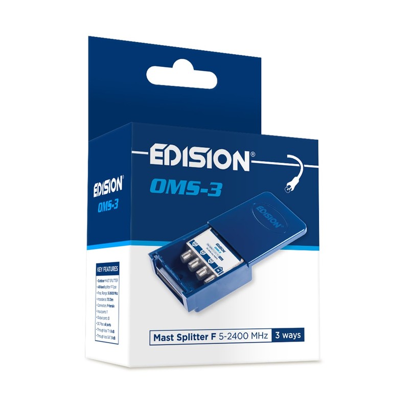 EDISION OMS-3 Satellite Splitter 3-Way MAST Outdoor, Suitable for TV,