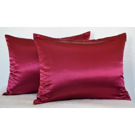 Aiking Home 100% Polyester Bridal Satin Luxury Pillowcases â Set of 2 Invisible Zipper Pillowcases - Machine Washable - (Standard 20x26 inch, Burgundy)