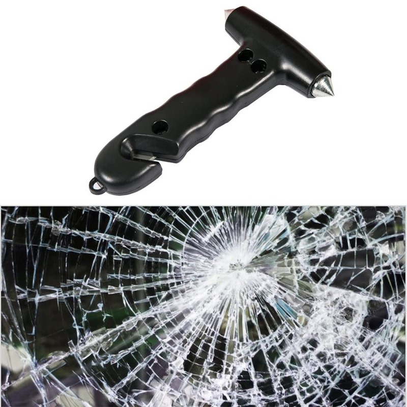 TOTMOX Window Breaker,Double-Sided Window Breaker w/Carbonized Hammer Tips,Black Safety Hammer