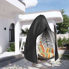 ZenDen Patio Hanging Egg Chair Cover, Outdoor Single Seat Swing Egg Chair Cover Waterproof with Zipper, 210D Heavy Duty Outdoor Swing Egg Chair Cover 190 x 115 cm, Black