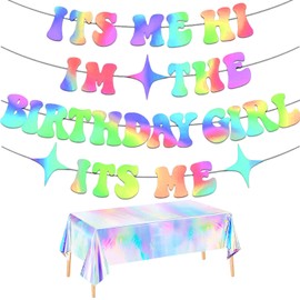 1 Colorful Birthday Banner, 1 Colorful Tablecloth, Girls Birthday Decoration Banner, Party Decoration Garland, Photo Props