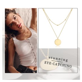 Gemtastic Gold Plated Simple Circle Pendant Necklace for Women Dainty Layered Necklaces Jewelry