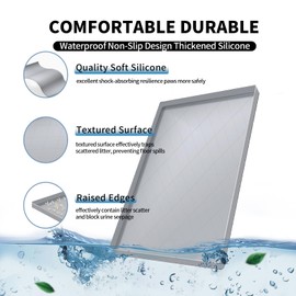 Cat Mat for Litter Box, Large 35" X 22" Cat Litter Mat, Indoor Waterproof Silicone Litter Trapping Pad for Floor, Soft on Kitty Paws, Easy to Clean, Non-Slip, Gray